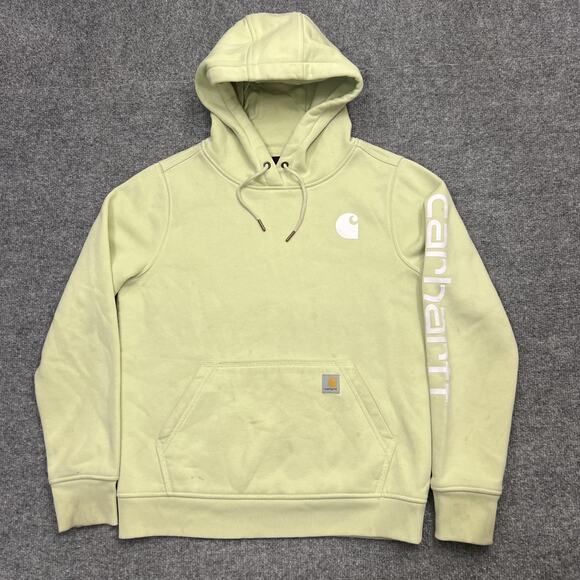 Carhartt Hoodie Womens Small Green Relaxed Fit Logo Pullover Sweatshirt Casual - Picture 1 of 12